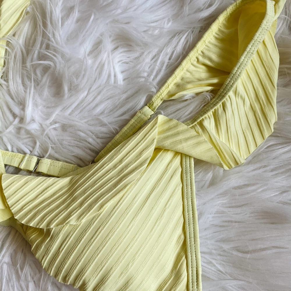 Pastel Yellow Ribbed Ruffle Bust Bikini - Picture 5 of 10